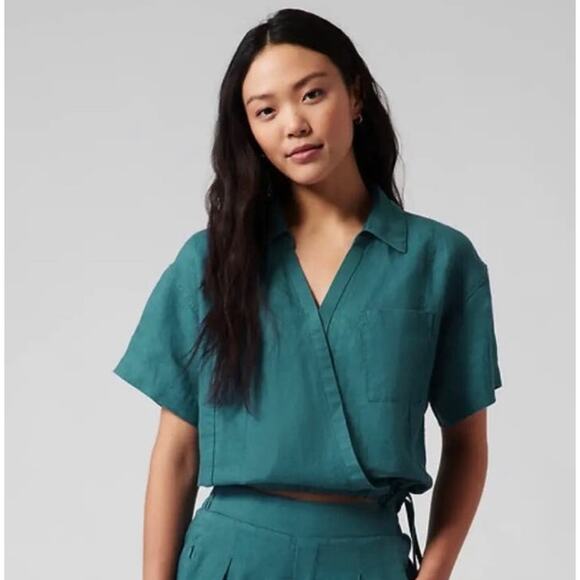 Athleta Playa Linen Tie Wrap Top Borealis Green Size XS - Picture 10 of 10